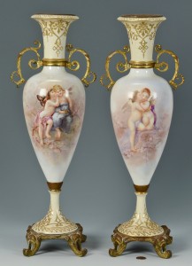 Lot 334: Pr. Signed French Porcelain Urns