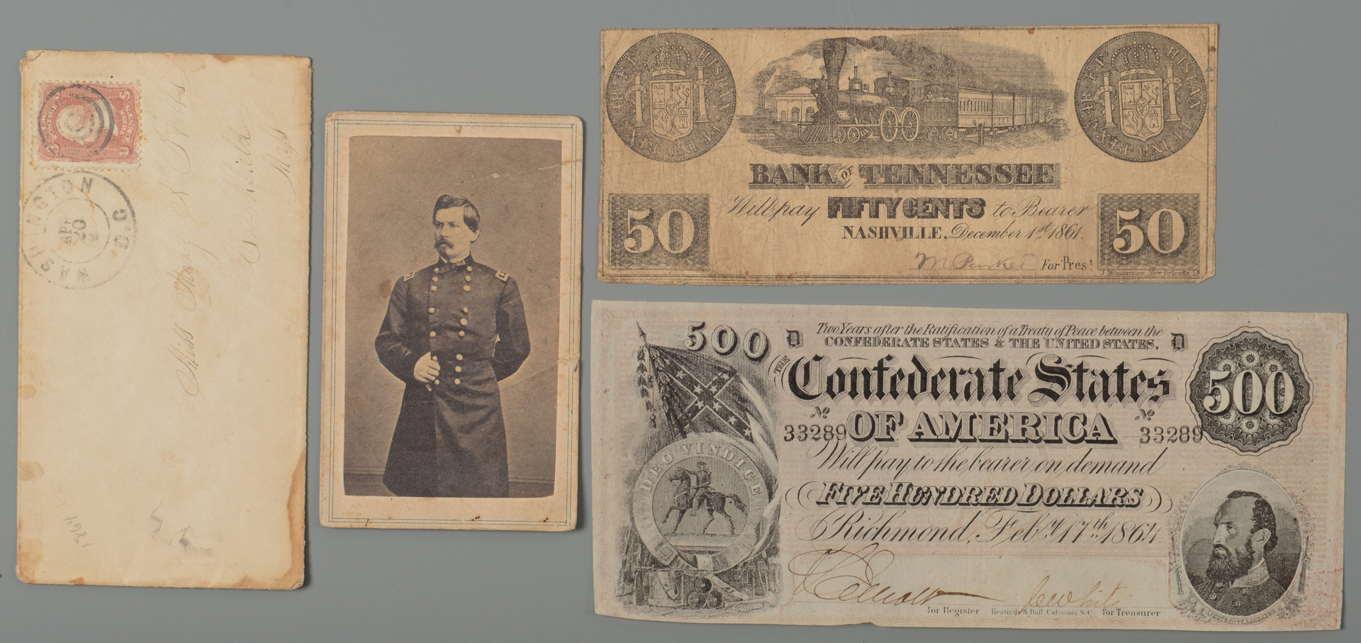 Lot 375: Grouping of Civil War Era Items Inc. Currency