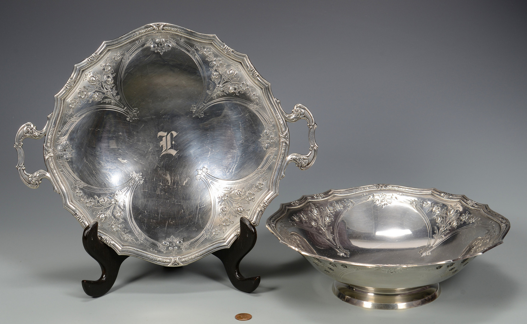 Lot 38: Gorham Sterling Footed Bowl & Tray