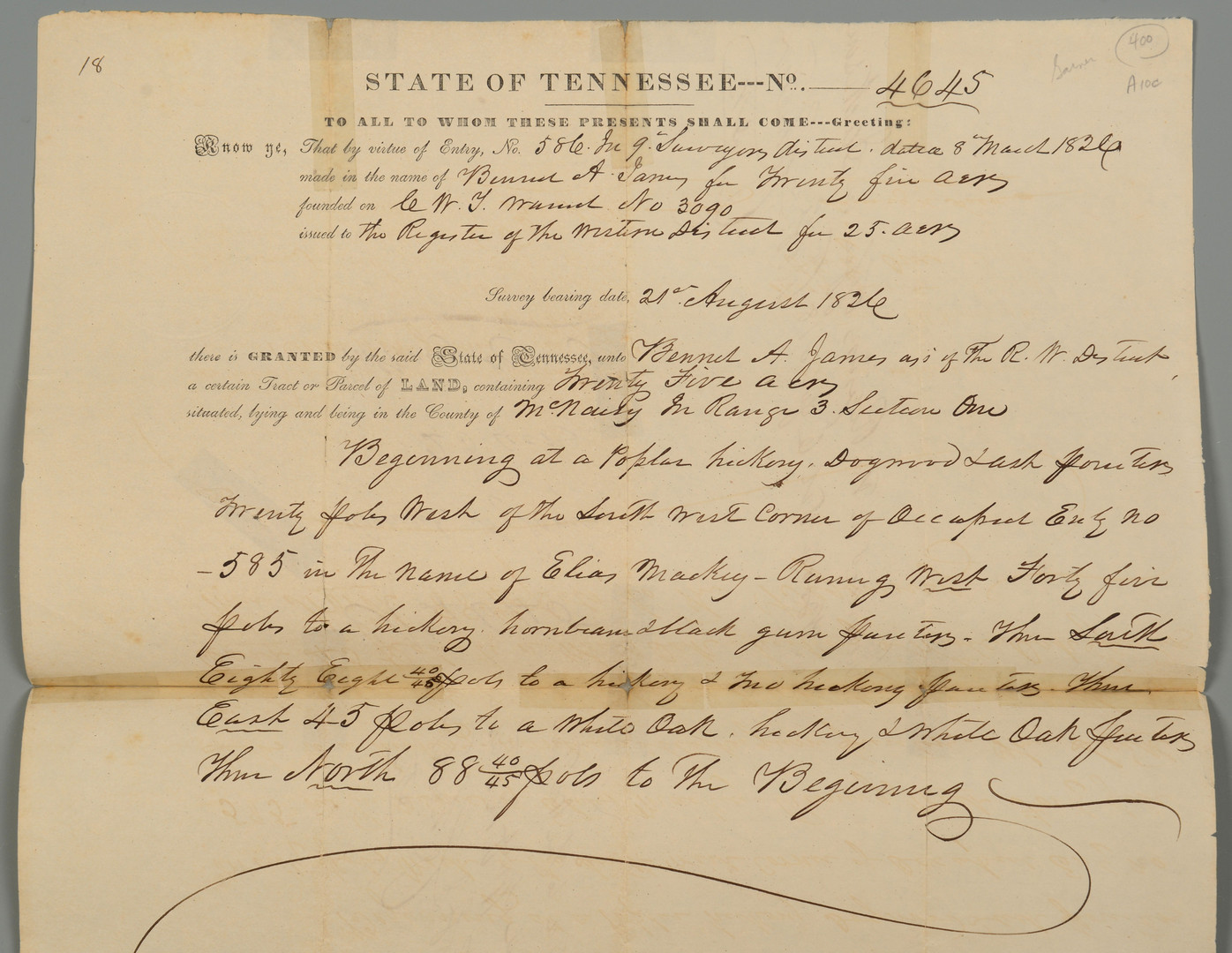 Lot 410: James K. Polk signed Land Grant