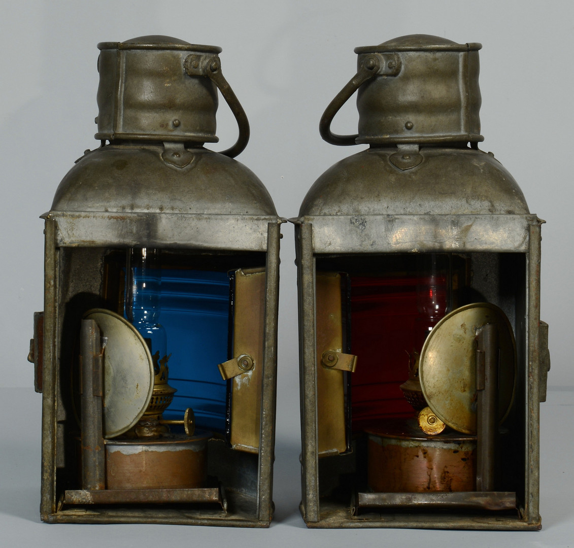 Lot 424: 4 Ship Lanterns & Navy Bucket
