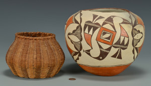 Lot 439: Large Acoma Jar and Cherokee Basket