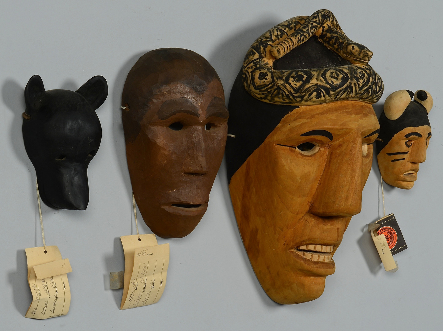 Lot 443: 4 Cherokee Carved Masks, incl. Allen Long