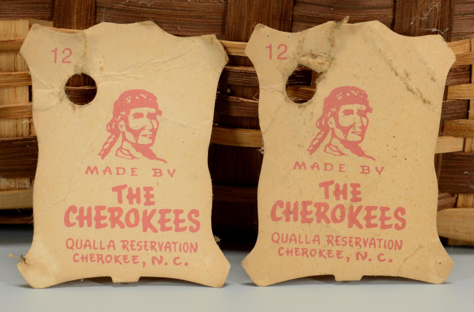 Lot 444: 3 Cherokee Carrying Baskets, 2 w/ Qualla Tags