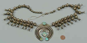 Lot 447: Early Navajo Squash Blossom Necklace w/ Turquoise