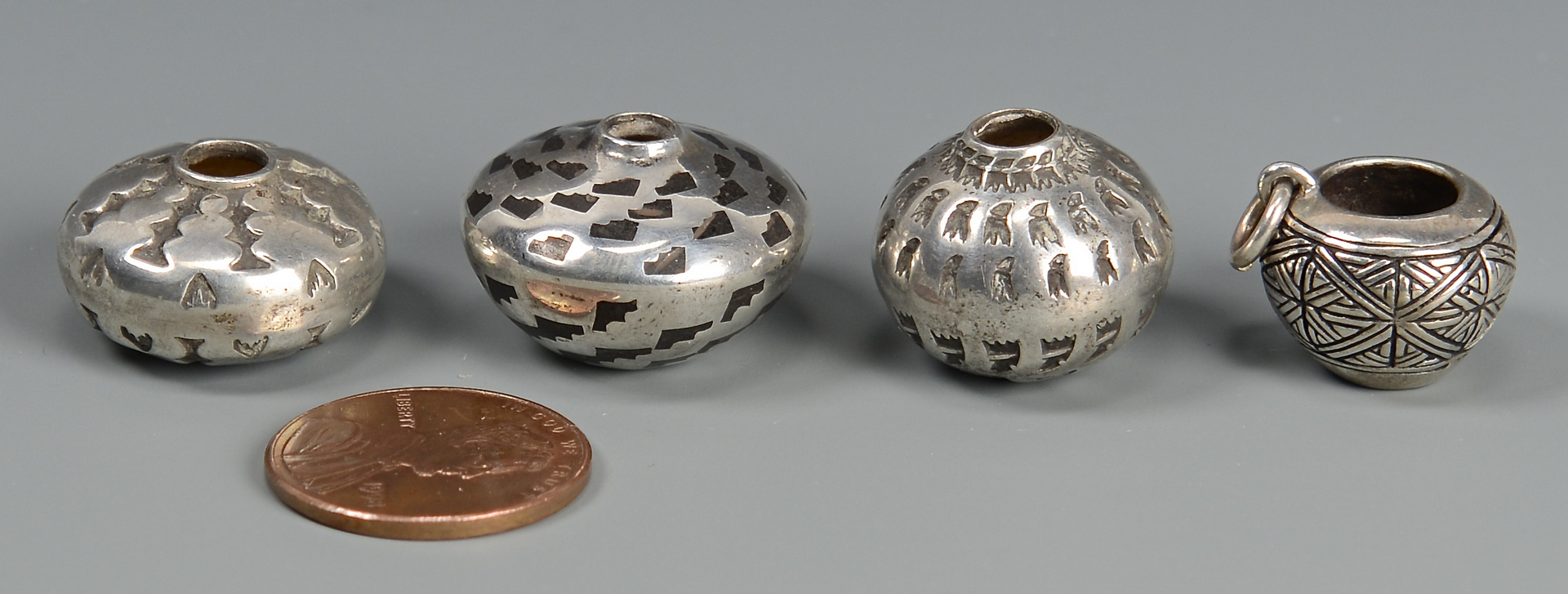 Lot 450: 4 Miniature Navajo Silver Jars