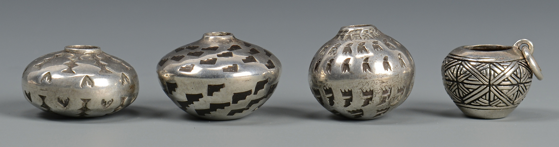Lot 450: 4 Miniature Navajo Silver Jars