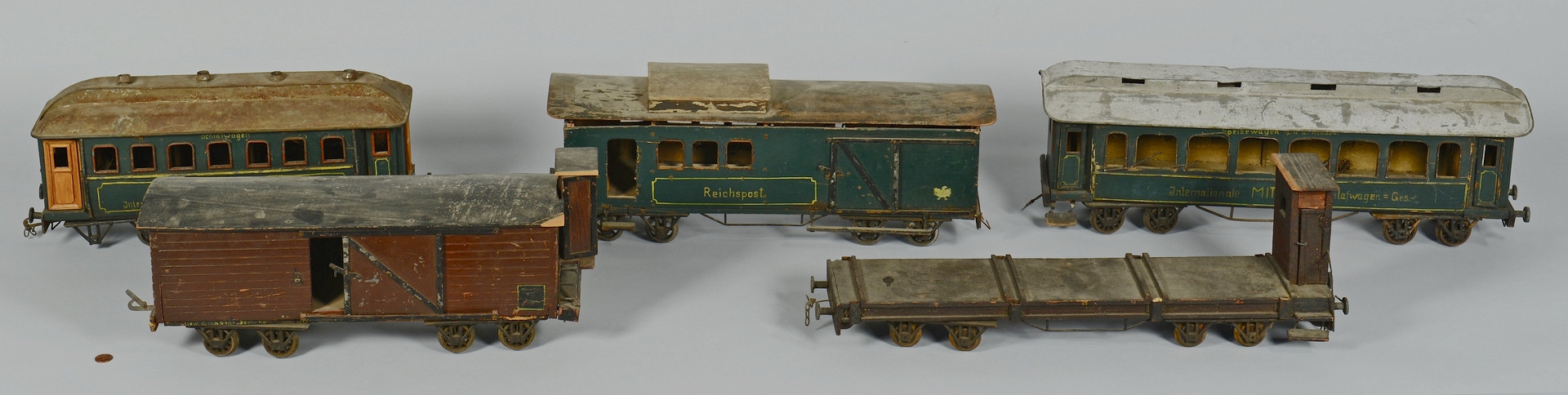 Lot 473: 5 Large Floor Scale Wooden Train Cars, Mitropa