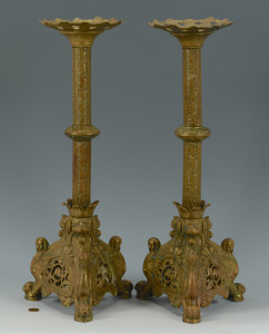 Lot 476: Pr. Gilt Bronze Altar Candlesticks