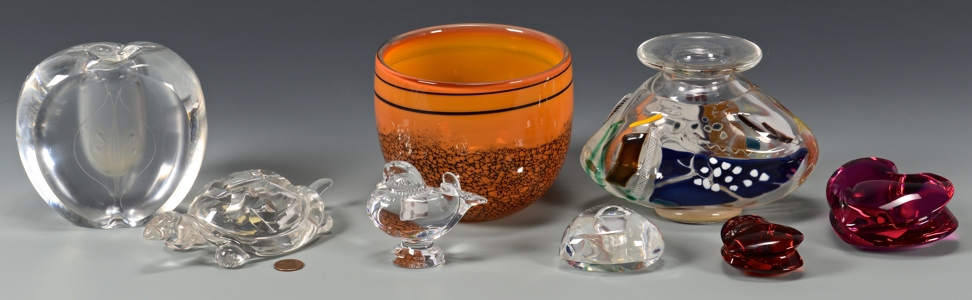 Lot 484: 3 pcs Mid-Century Art Glass + 5 small paperweights