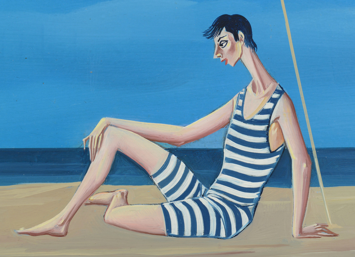 Lot 500: Carlo Canevari painting, Nuns at Beach