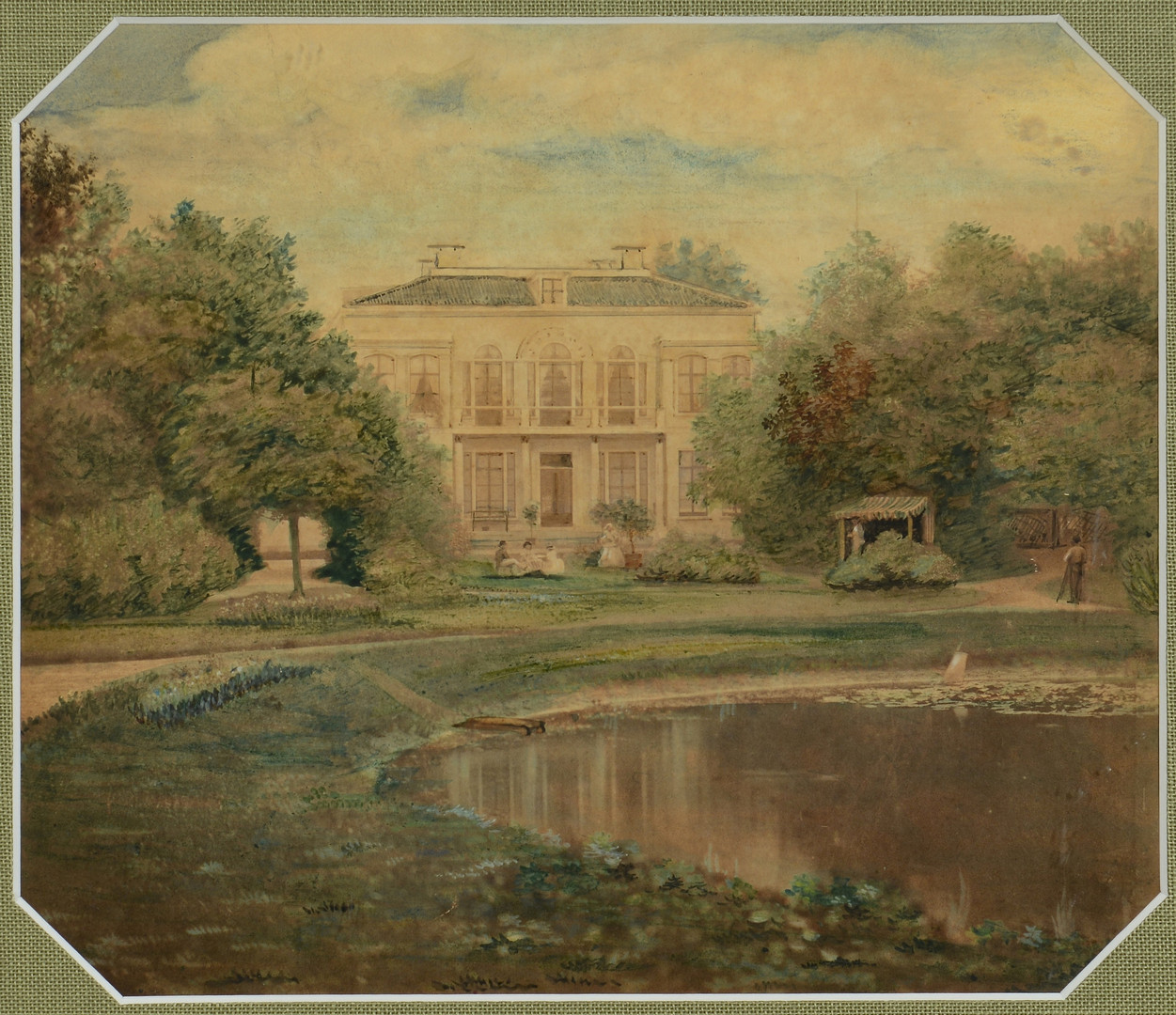 Lot 539: Watercolor Mansion Scene