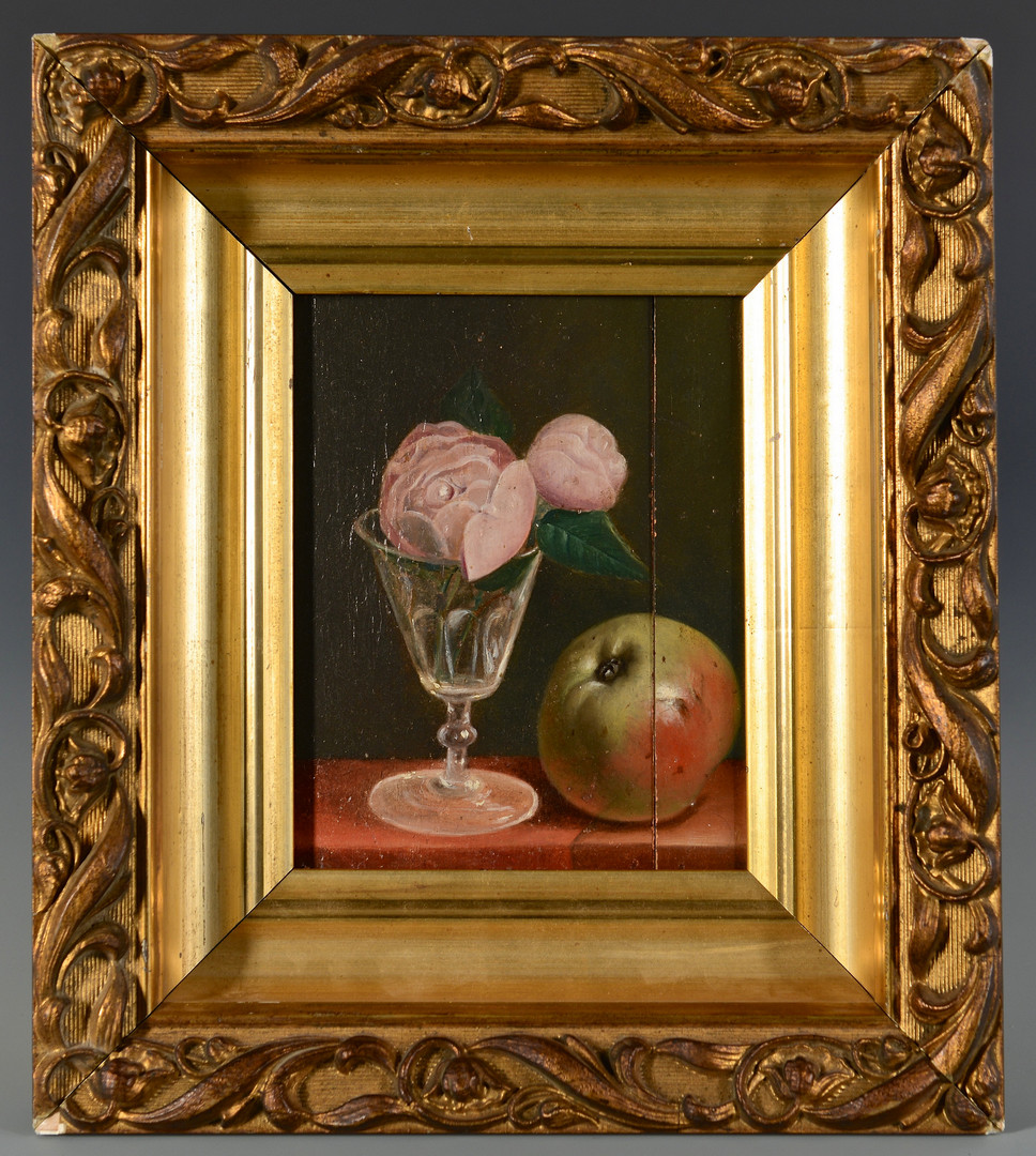 Lot 541: John Francis o/c Still Life with apple and peonie