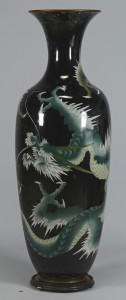 Lot 554: Large Asian Cloisonne Floor Vase w/ Green Dragon