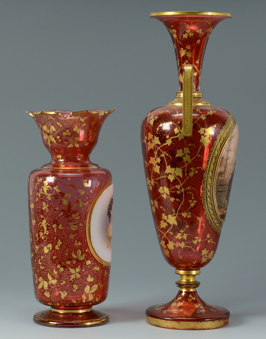 Lot 55: 2 Moser Cranberry Glass Vases