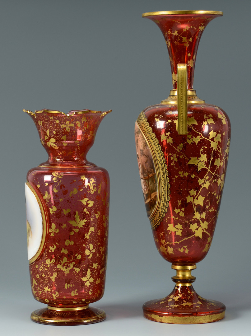 Lot 55: 2 Moser Cranberry Glass Vases
