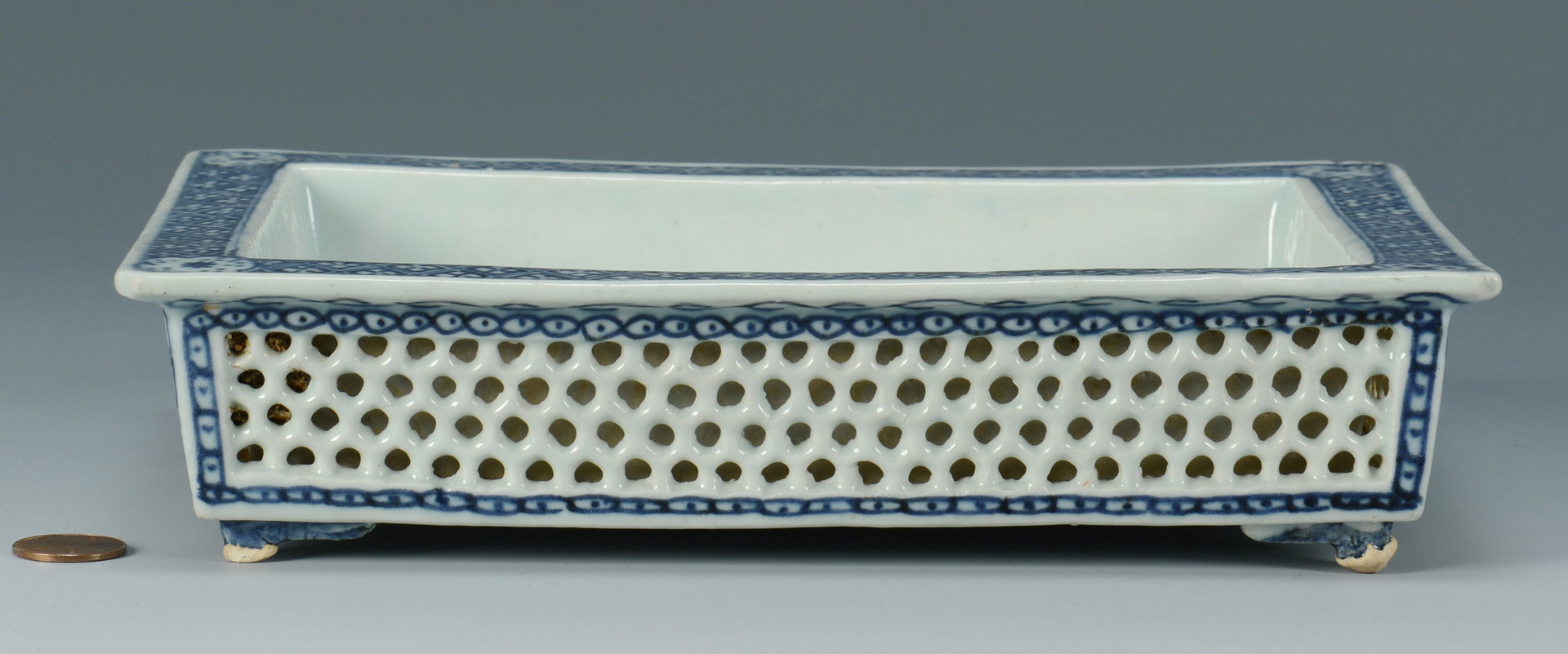 Lot 570: Chinese Porcelain Reticulated Bulb Dish & Scroll