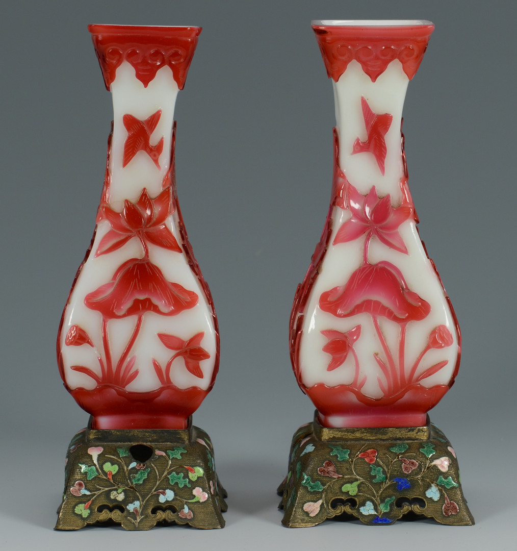 Lot 576: Pr. Peking Vases w/ Brass Stands