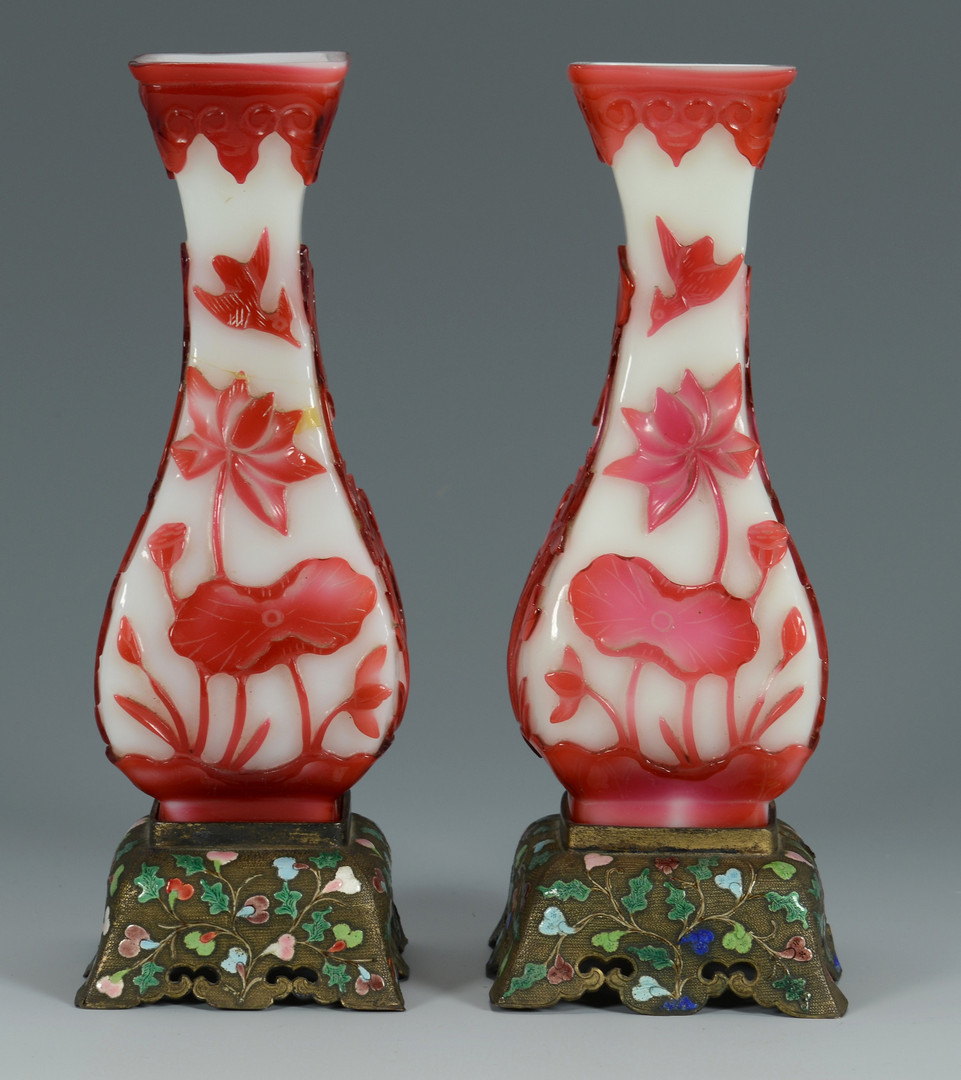 Lot 576: Pr. Peking Vases w/ Brass Stands
