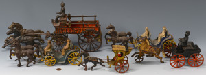 Lot 639: Cast Iron Wagons & Buggies, 5 total