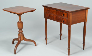 Lot 711: Southern Cherry Candlestand and 2-Drawer Table