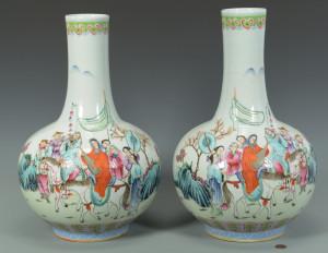 Lot 742: Pr. Chinese Famille Rose Bottle Vases