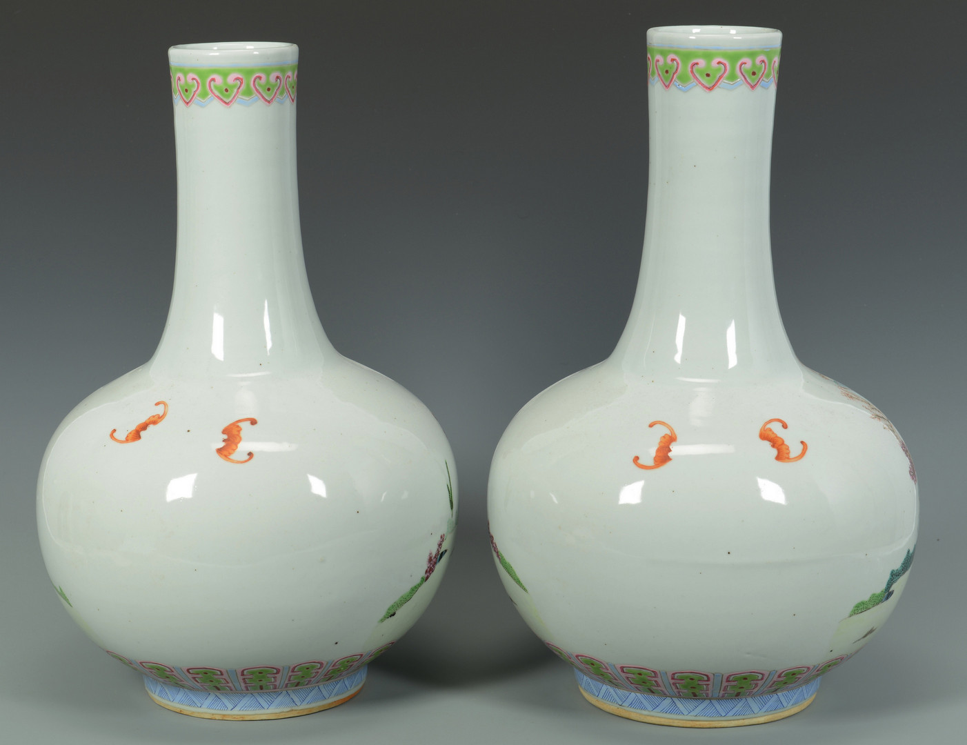 Lot 742: Pr. Chinese Famille Rose Bottle Vases