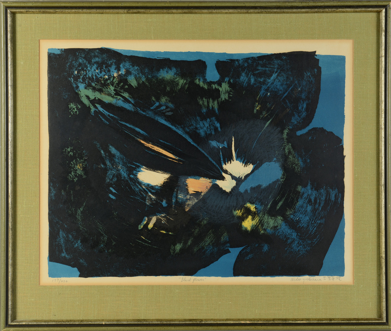 Lot 750: Hideo Yoshihara Colored Lithograph, "Black Flower"