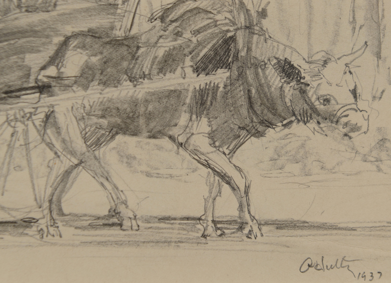 Lot 83: Alfred Hutty Drawing, Figures in Wagon
