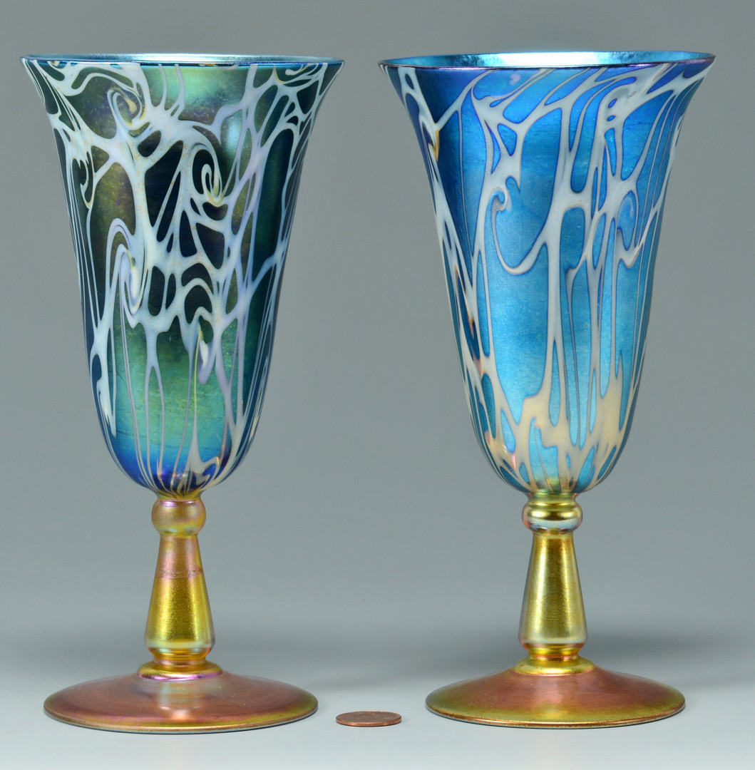 Lot 117: Pair Durand King Tut glass goblets