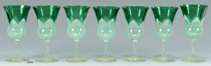 Lot 122: 7 Durand Peacock Feather Goblets
