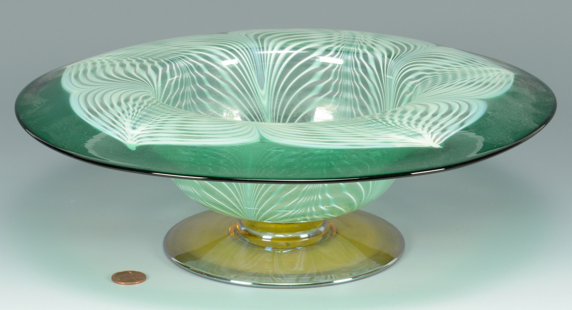 Lot 124: Large Durand Peacock Feather Compote