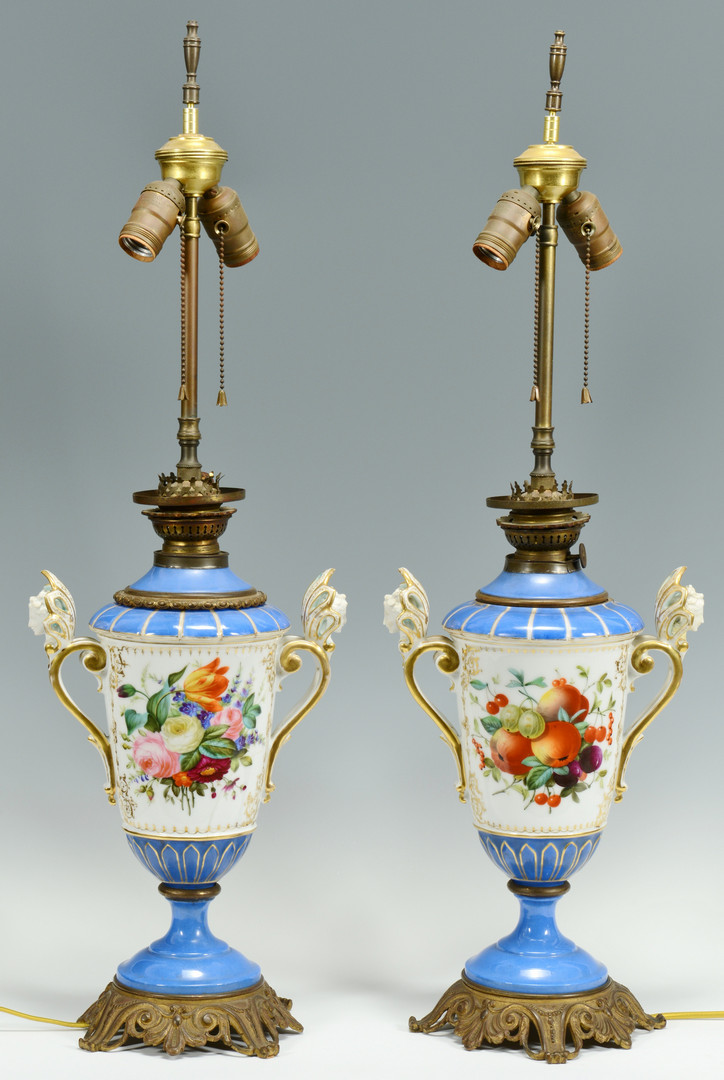 Lot 133: Pr. Brass Mounted Old Paris Lamps
