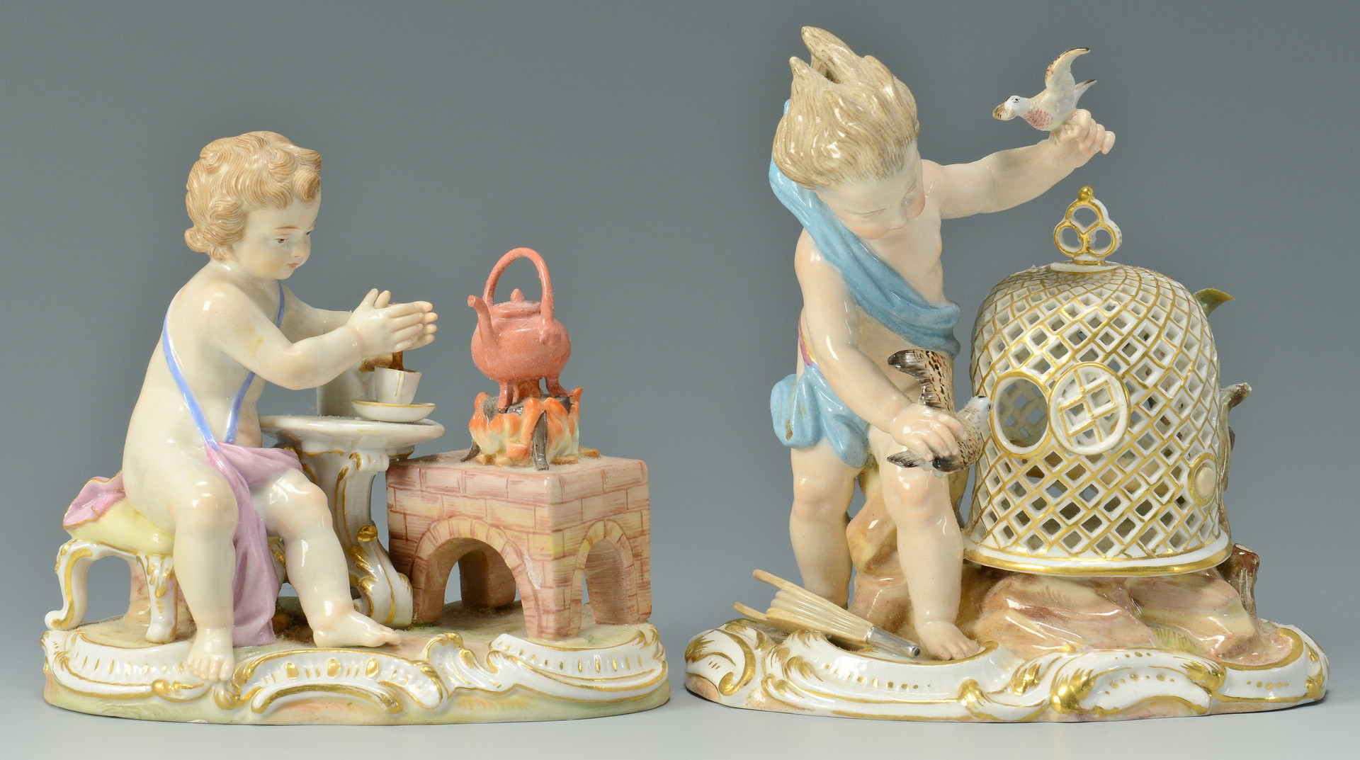 Lot 135: 4 Meissen Emblematic Figures: Air, Earth, Fire, Wa