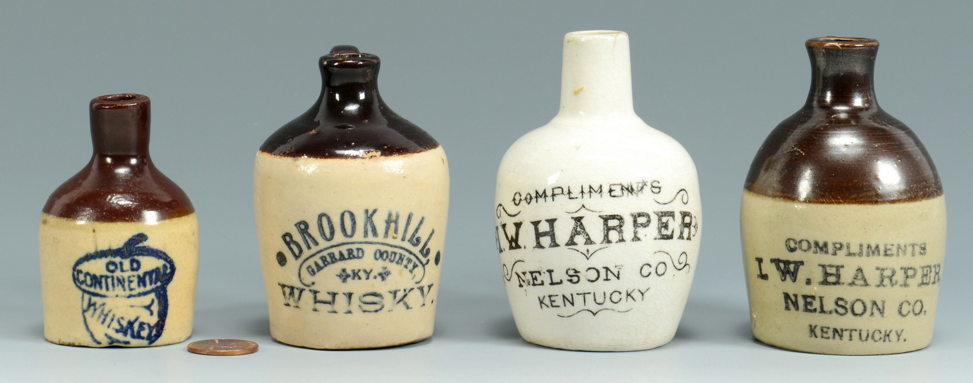 Lot 150: 4 Nelson Co. KY Whiskey Jugs