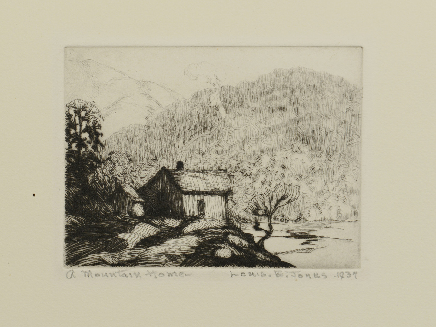 Lot 179: Louis Jones Etching, Mountain Home