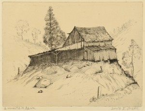 Lot 180: Louis Jones Etching, Mountain Barn