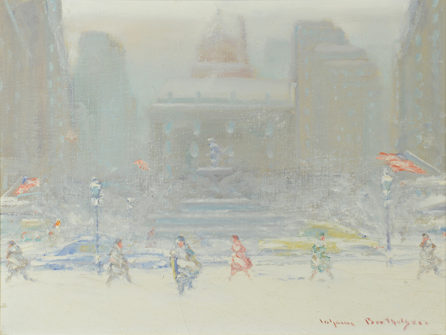 Lot 199: Johann Berthelsen o/c, NY Snow Scene