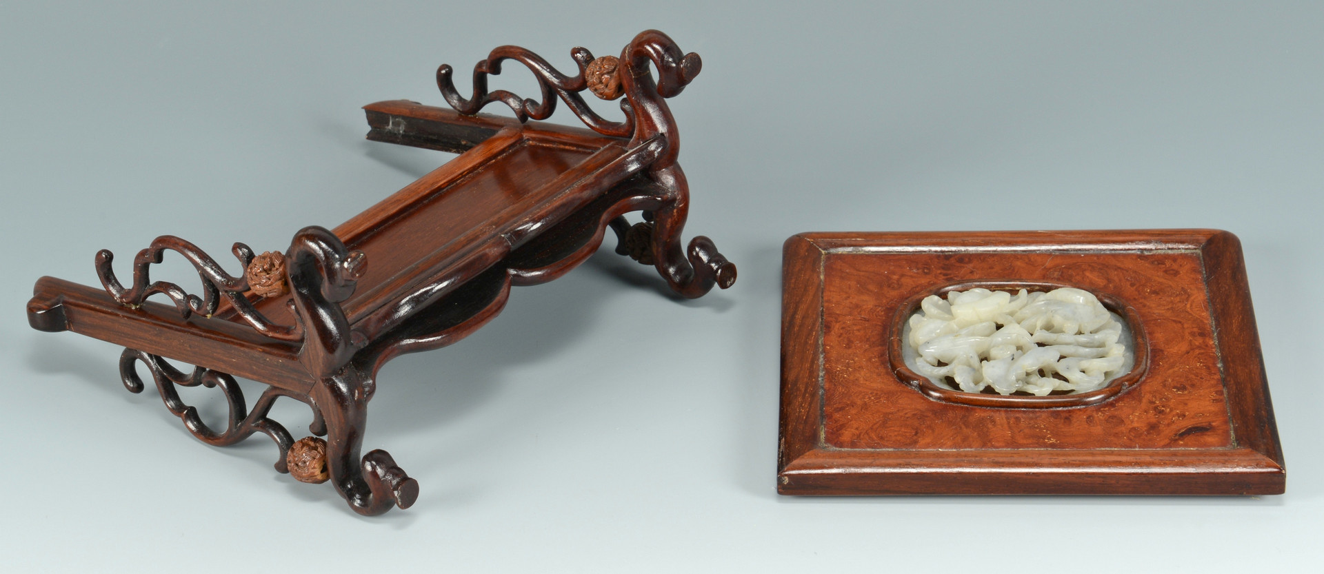 Lot 1: Chinese White Jade Table Screen + Buckle