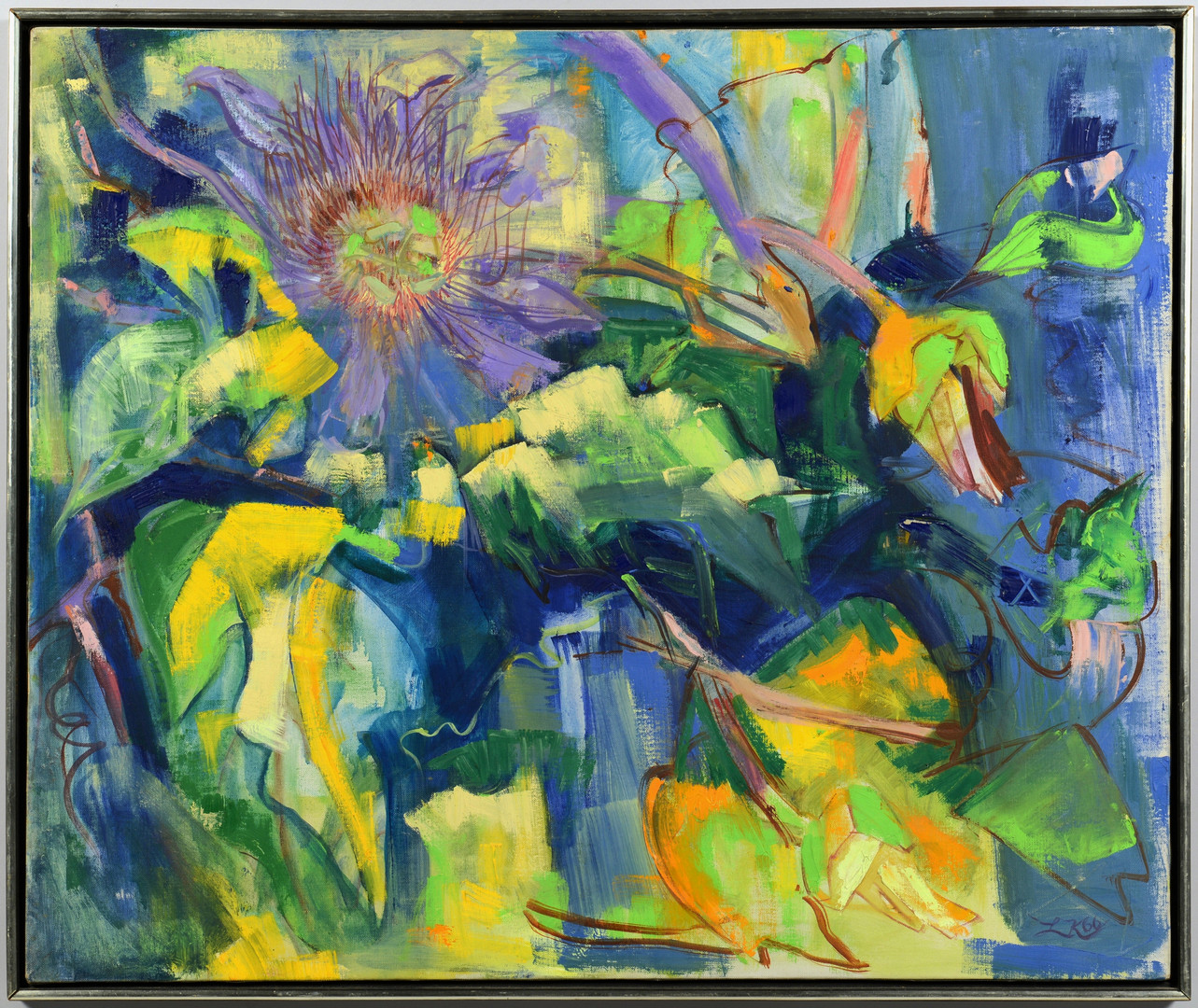 Lot 202: Lillian Kiesler oil on canvas, Passion Flowers
