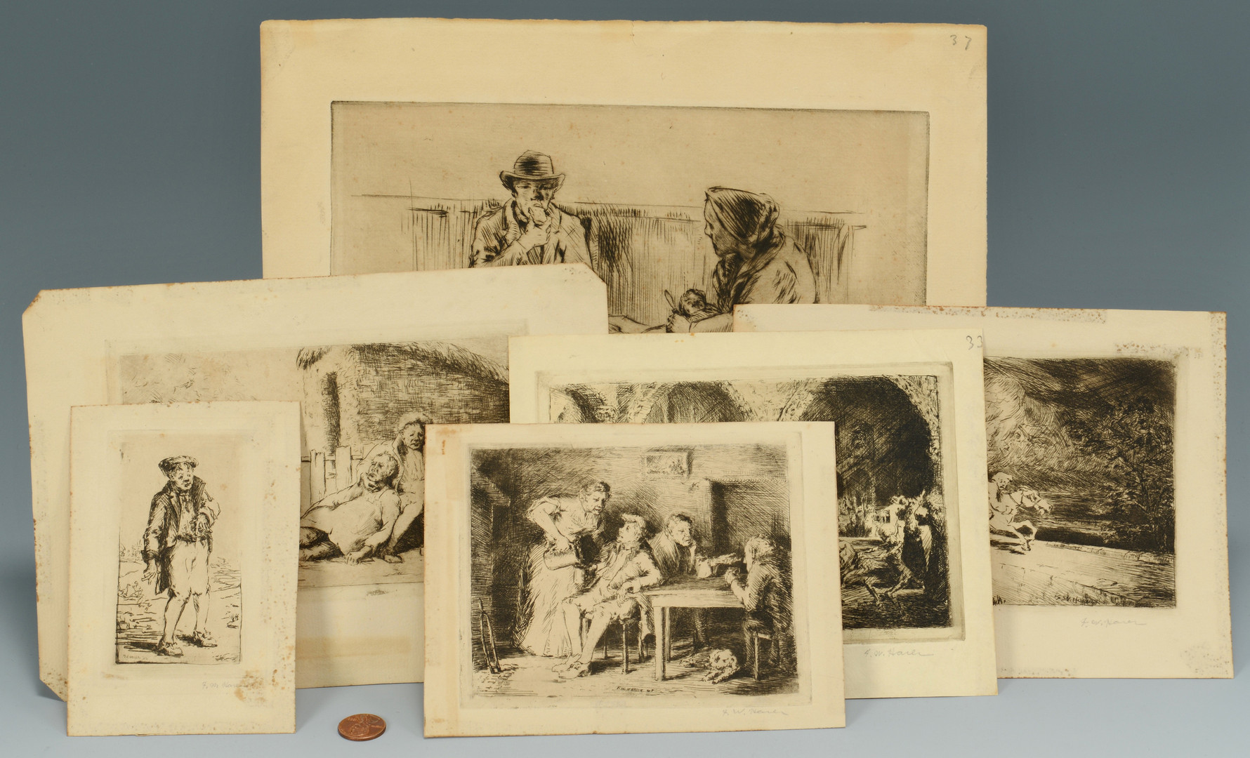Lot 213: Six (6) Frederick Harer Etchings