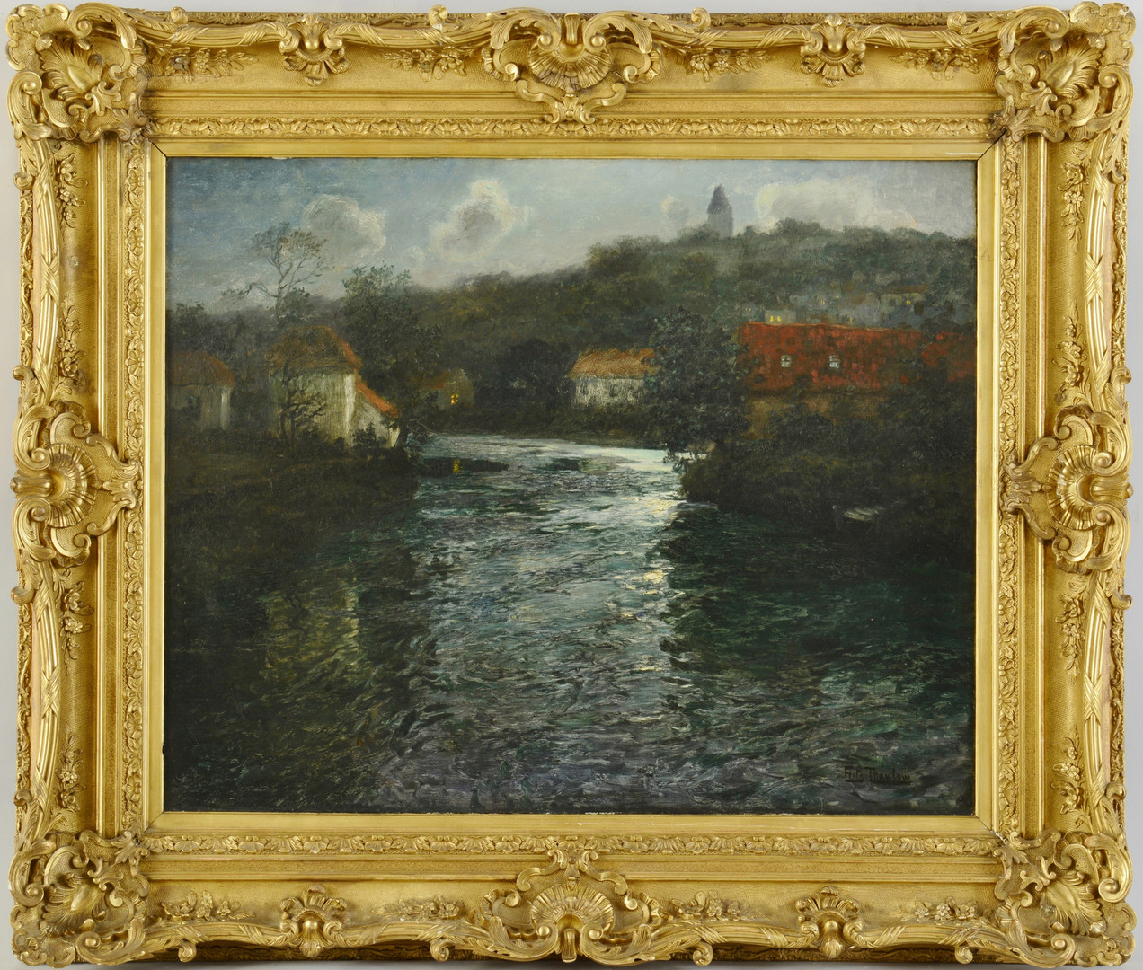 Lot 221: Frits Thaulow oil on canvas, Moonlit Canal