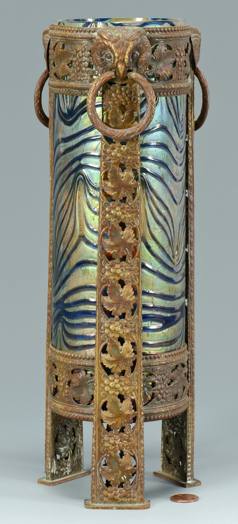 Lot 234: Bronze Mounted Art Glass, Owl decoration