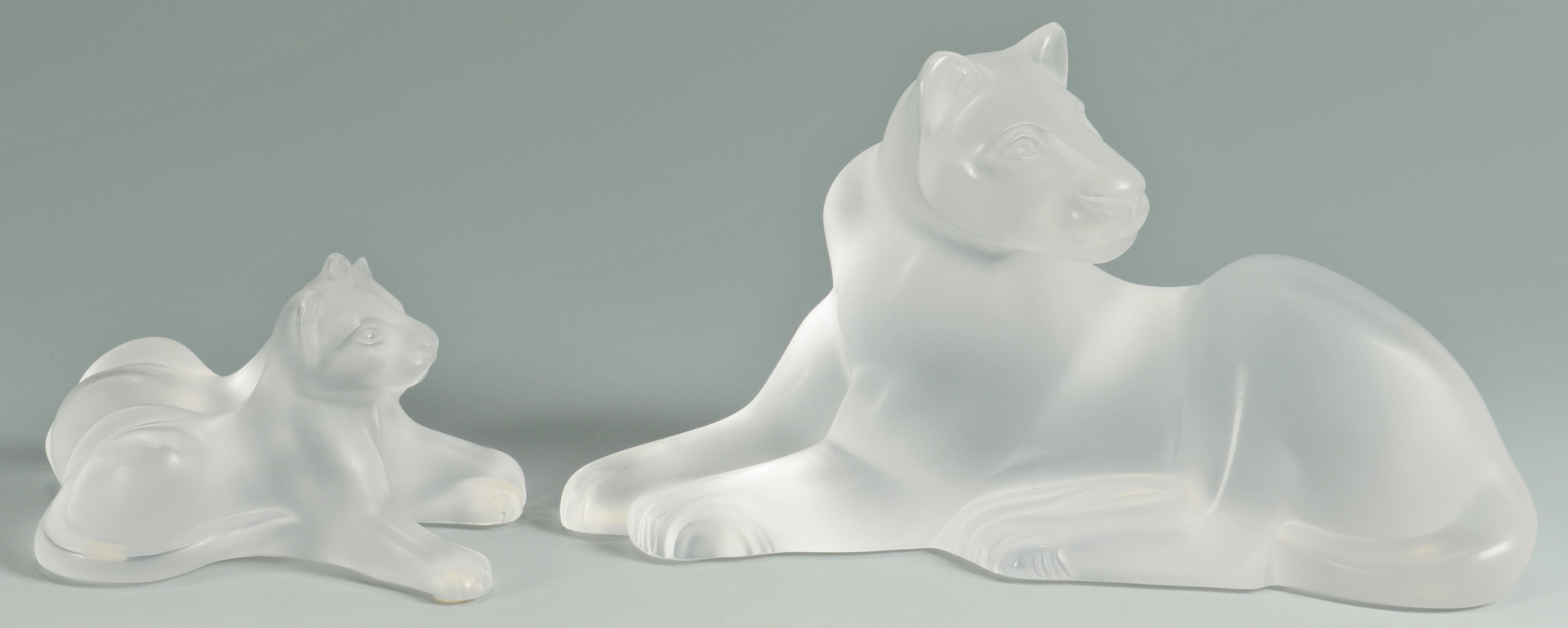 Lot 237: Lalique Crystal Figures, Lioness and Cubs