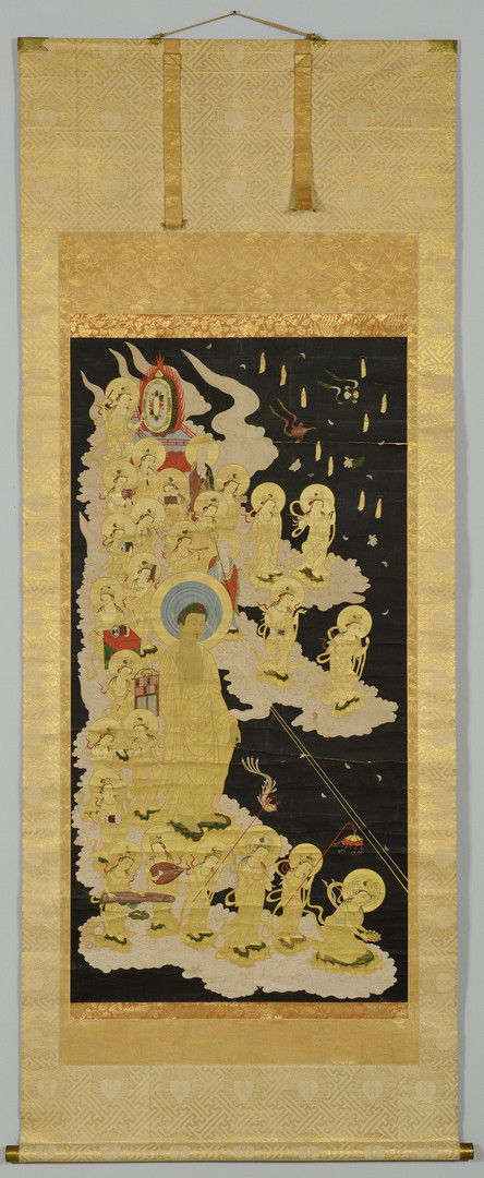 Lot 24: 19th c. Scroll Painting, Buddha at Festival Time