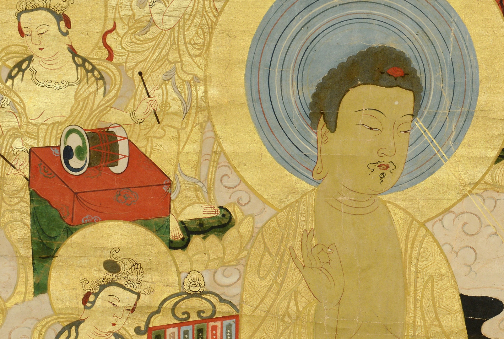 Lot 24: 19th c. Scroll Painting, Buddha at Festival Time