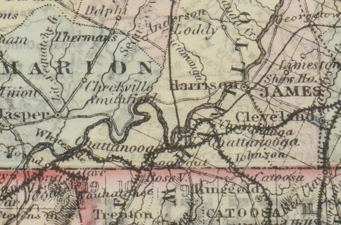 Lot 286: Tennessee Railroad Map, 1873