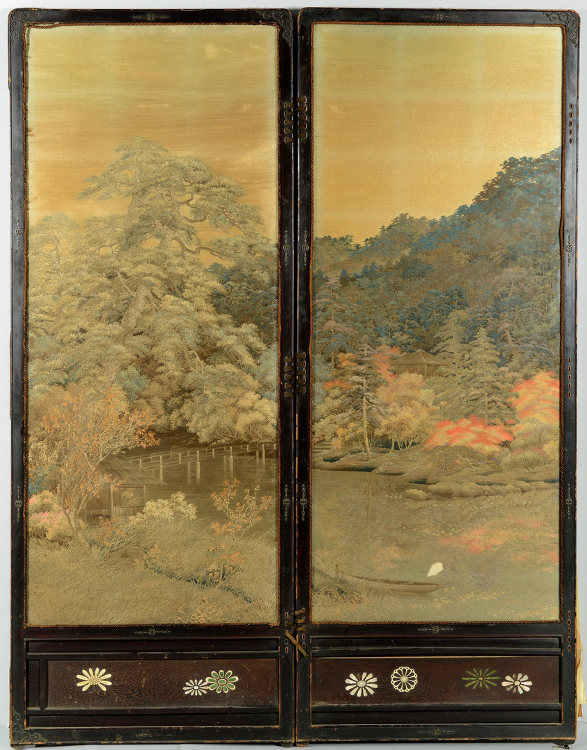 Lot 28: Meiji Japanese Silk Floor Screen