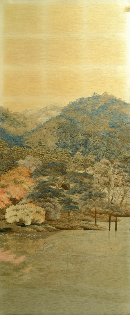 Lot 28: Meiji Japanese Silk Floor Screen