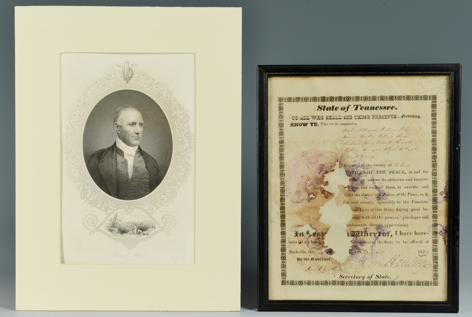 Lot 294: Sam Houston signed document with engraving